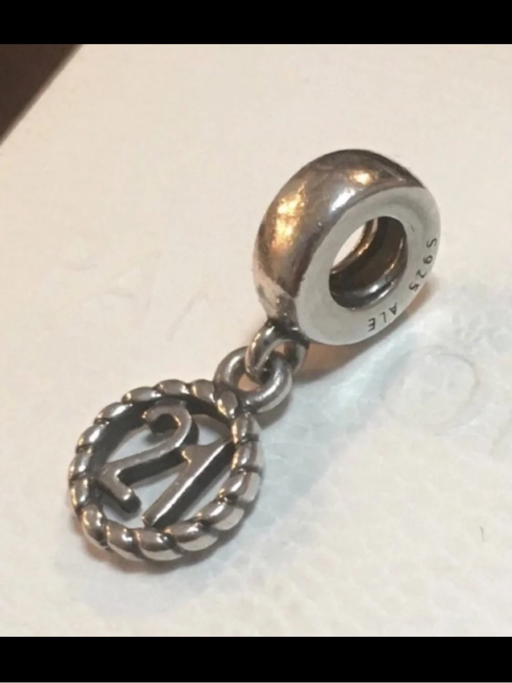 Pandora Sterling Silver Rope Circle '21' Dangle Charm